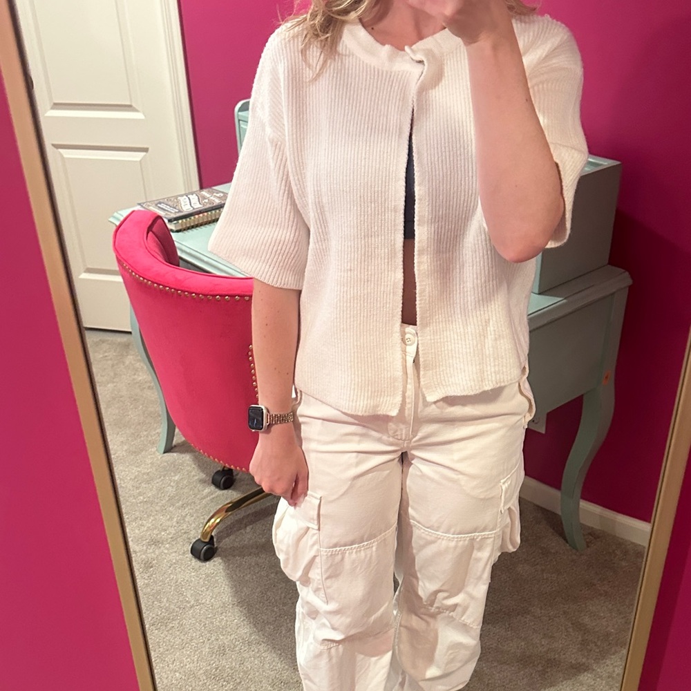 White Ribbed Cardigan